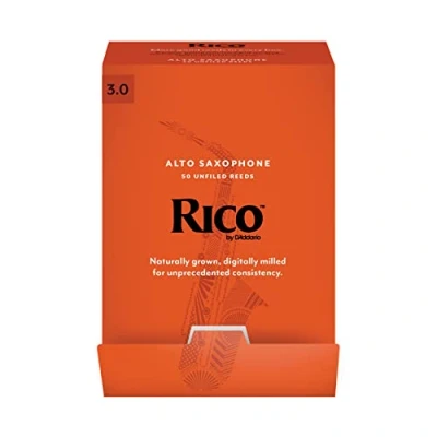 Abbildung von Rico by D&#039;Addario Saxophon Blätter Hochpräzise gefertigt Alt 3 Stärke 50er Packung Warmer voller Ton Angenehmes Spielgefühl