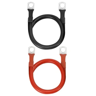 Abbildung von QWORK® 2 Stück Batteriekabel 35mm² 2AWG 50 cm 12V Rot &amp; Schwarz Starthilfekabel mit M10 Ringklemmen für Auto Motorrad LKW Wohnmobil Marine Solar