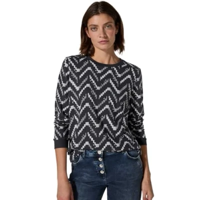 Abbildung von Cecil Bedrucktes Langarmshirt, Damen, Größe: Large, Schwarz