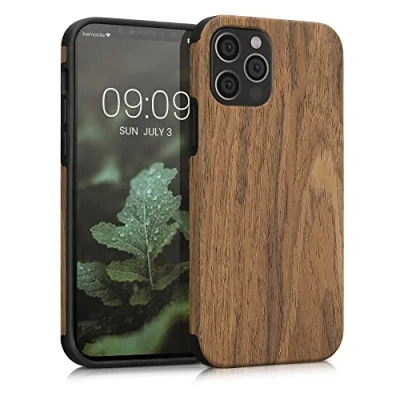 Abbildung von kwmobile Hülle kompatibel mit Apple iPhone 12 / Pro Holz TPU Case Handy Schutzhülle Backcover Cover Maserung Braun