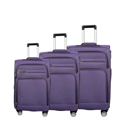 Abbildung von MY TRAVEL BAG Koffer Handgepäck Stoff Rollkoffer Reisekoffer Trolley Erweiterbar mit Zwillingsrollen (M/L/XL/XXL oder 4er Set) Weichgepäck (Lila, 3er