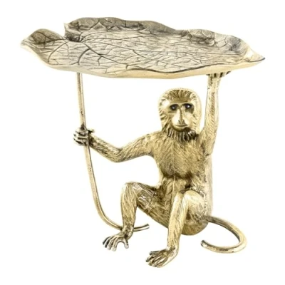 Abbildung von Riess Ambiente Design Beistelltisch Wildlife Monkey 60cm Gold antik Metall Handmade Wohnzimmertisch