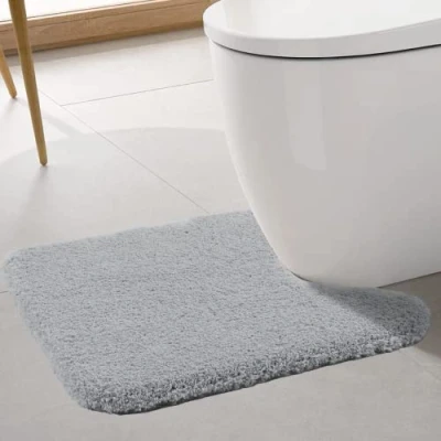 Abbildung von ROLIZOE WC Vorleger mit Ausschnitt Extrem Dicker Teppich rutschfest Klovorleger Hochsaugfähige Stand Super Weich Toilette Badteppich Mikrofaser 50 x 60cm, Hellgrau
