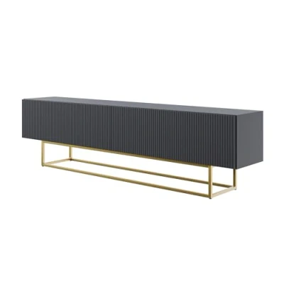 Abbildung von Selsey TV Schrank Board Sideboard Fernsehtisch Fernsehschrank 175 cm Goldene Beine Gefräste Front Schwarz Veldio