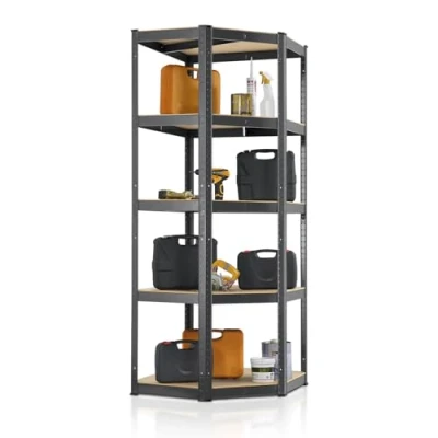 Abbildung von Juskys Eckregal Corner Basic, 5 Böden aus MDF Holz, 175kg Traglast je Boden, Abstände frei wählbar