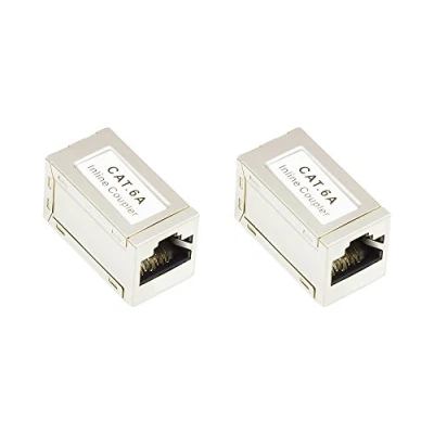 Abbildung von Good Connections Cat.6A RJ45 Patchkabel Kupplung Buchse an VOLLGESCHIRMT Adapter zur Verlängerung von LAN Ethernet DSL Patchkabel, abwärtskompatibel zu Cat.6 und Cat. 5e silber