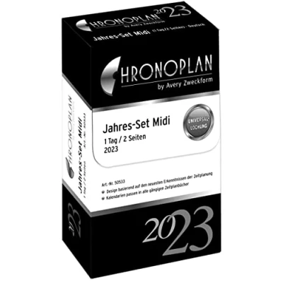 Abbildung von Chronoplan 50533 Kalendereinlage 2023, Jahres Set Midi mit Tagesplänen (96x172 mm), Ersatzkalendarium, ideal für professionelle Tagesplanung inkl. Notizen, Universallochung (1 Tag auf 2 Seiten), weiß