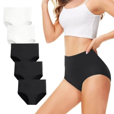 Abbildung von TUUHAW Unterhosen Damen Unterwäsche 5er Pack Slip Miederhose Baumwolle Hoher Taille Atmungsaktive Schwarz Weiß_XL