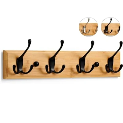 Abbildung von LARHN Garderobenhaken Holz Garderobenleiste mit 4 Haken in Schwarz 42 cm Kleiderhaken Wand Wandgarderobe für Flure, Garderoben, Schlafzimmer und Badezimmer