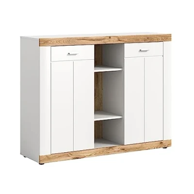 Abbildung von xonox.home Kommode Laredo X2NE4903 Schrank Sideboard in Front weiß matt Tiefzieh Korpus Melamin Abs. Nox Oak Nb.,ca. 131x104x40 cm