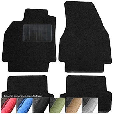 Abbildung von moto MOLTICO Fußmatten Auto Velours Autoteppiche Schwarz Automatten Set 4 teilig passend für Nissan Micra 2003 2010 (Schwarze Ziernähte)