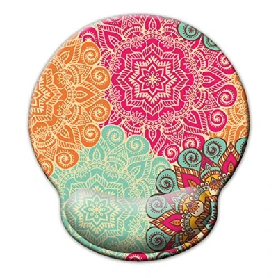 Abbildung von Jahosin Mauspad mit Handgelenkstütze, Pure Black Ergonomische Handgelenkauflage,bequemes Memory Foam Anti Rutsch Handgelenkpolster für Computer und Büro 25x23 Mandala