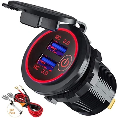 Abbildung von GemCoo QC 3.0 USB Auto Steckdose KFZ Ladegerät 12 V/24 V 36 W mit Touch Schalter Zwei Quick Charge Ladeports Schnellladung für Fahrzeuge Boot Motorrad LKW Wohnwagen Marine,Rot