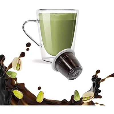 Abbildung von 50 KICKKICK Pistazie Kaffeekapseln Nespresso Kompatibel MADE IN ITALY Kapseln für Maschine von löslichem Kaffee mit Pistaziengeschmack