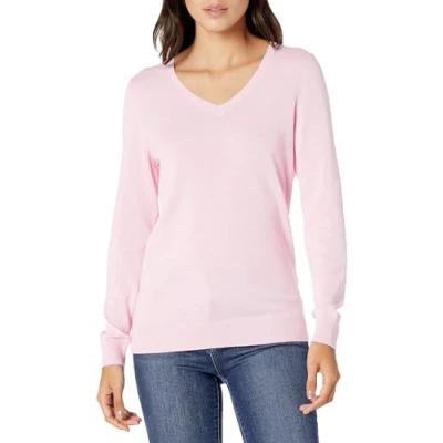 Abbildung von Amazon Essentials Damen Leichter, Langärmeliger Pullover Mit V Ausschnitt, Klassischer Schnitt (Erhältlich In Übergröße), Blassrosa, XL