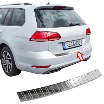 Abbildung von RECAMBO Ladekantenschutz Edelstahl kompatibel für VW Golf 7 Variant 2017 2020 Hochglanz poliert, Chrom Look Styling und Schutz die Stoßstange