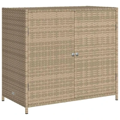Abbildung von vidaXL Gartenschrank, Geräteschrank mit viel Stauraum, Beistellschrank Schrank Türen, Balkonschrank Terrassenschrank, Beige Poly Rattan