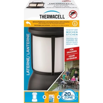Abbildung von Thermacell Mückenabwehr Laterne ohne Wirkstoffplättchen, innovatives Mückenschutz Standgerät in modernem Design, für Garten, Terrasse und Camping mit Umgebungsbeleuchtung