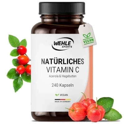 Abbildung von Natürliches Vitamin C Hochdosiert 240 Vegane Kapseln 4 Monatsvorrat Acerola Extrakt Und Hagebutten 400mg Reines Pro Tagesdosis (2 Kapseln) Laborgeprüft Wehle Sports®
