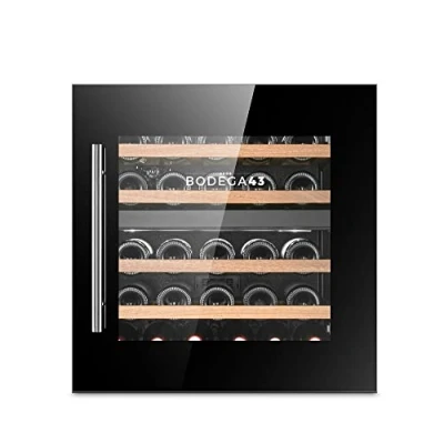 Abbildung von BODEGA43 25 Einbau Weinkühlschrank Weinklimaschrank 2 Zonen Vollglas Designtür, Zonen, flaschen, 38 dB, 60 cm breit, 4 ausziehbare Schubladen aus Birkenholz
