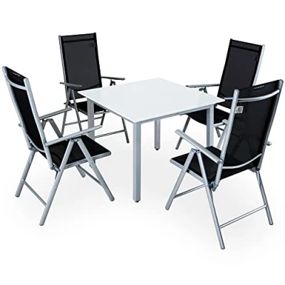 Abbildung von Casaria Garten Essgruppe Bern, (5 tlg), Aluminium 5mm Sicherheitsglas Stühle Klappbar Verstellbar Wetterfest