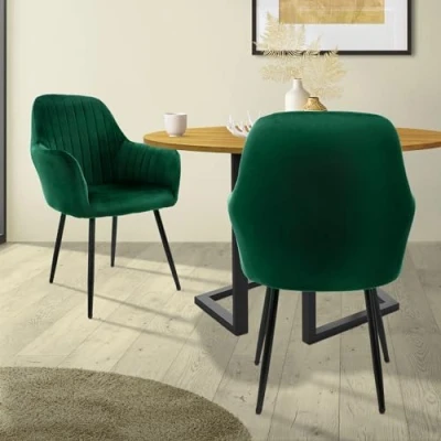 Abbildung von ML Design 2er Set Esszimmerstühle mit Rücken und Armlehnen, Grün, Küchenstühle Samtbezug, Polsterstühle Metallbeinen, Ergonomische Stühle für Esstisch, Wohnzimmerstühle Esszimmerstuhl