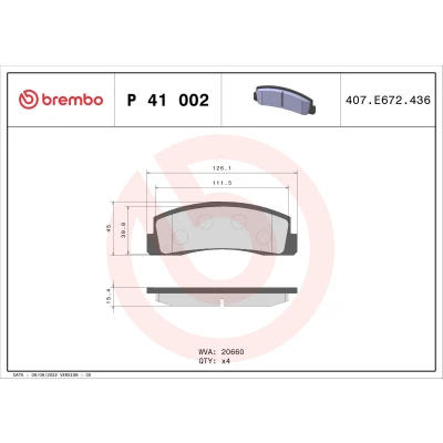 Abbildung von BREMBO P 41 002 Bremsbelagsatz exkl. Verschleißwarnkontakt ohne Zubehör LADA: Niva, NIVA 2