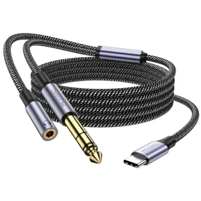 Abbildung von MOSWAG USB C auf 1/4 TRS Stecker Stereo Audio Kabel, 6.35mm DAC Zusatzadapterkabel mit Aufnahme Hören für Samsung Galaxy Note 10+/S20+, Kopfhörer, Heimkino