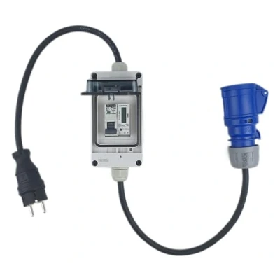 Abbildung von RoadEu Schuko Adapter Komplett mit Zähler Stecker 230V 16A auf CEE 16 3P Kupplung 3x2 5mm2 Kabel Verlängerungskabel 1 Meter Stromzähler. IP44