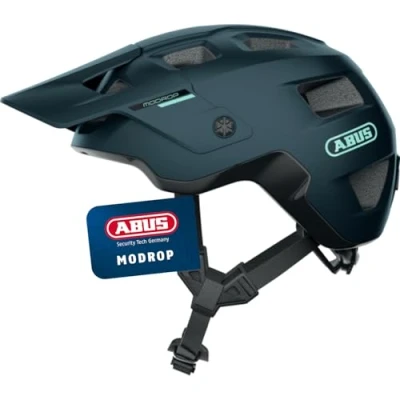 Abbildung von ABUS MTB Helm MoDrop robuster Fahrradhelm mit guter Belüftung für Mountainbiker individuelle Passform Damen und Herren Dunkelblau Matt, M