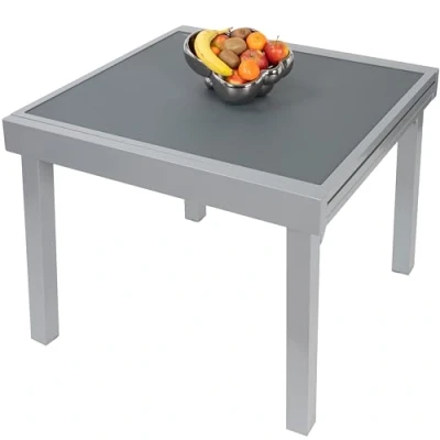 Abbildung von ib style® Diplomat Ausziehtisch Premium Gartentisch Aluminium Glasplatte Silbermatt Anti Fingerprint 90 180 cm