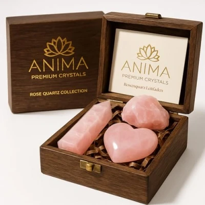 Abbildung von Premium Rosenquarz Stein Set Turm, Herz und Rohkristalle Große Kristalle Heilsteines in Holzbox Ideales Spirituelles Geschenk für Frauen Liebe, Heilung Emotionale Balance
