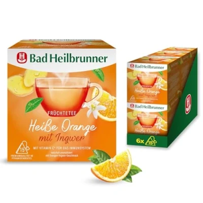 Abbildung von Bad Heilbrunner Heiße Orange mit Ingwer Tee Kräutertee im Pyramidenbeutel Orange, Vitamin C für die Abwehrkräfte &amp; das Immunsystem (6 x 15 Pyramidenbeutel)