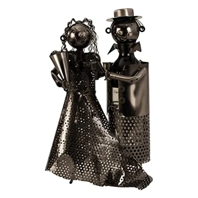 Abbildung von Moderner Wein Flaschenhalter Flaschenständer Hochzeitspaar aus Metall in Silber Höhe 37 cm Breite 24