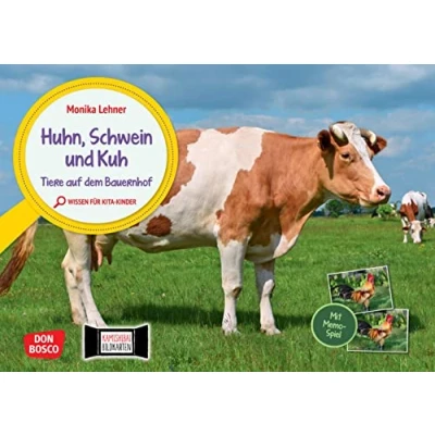 Abbildung von Huhn, Schwein und Kuh. Tiere auf dem Bauernhof. Kamishibai Bildkarten Memospiel: Wissen für Kinder anschaulich mit Erzähltheater vermitteln. ... unser Kamishibai)