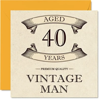 Abbildung von Geburtstagskarte zum 40. Geburtstag im Vintage Stil für Männer Alter von 40 Jahren lustige Kollegen Vater Ehemann Onkel Bruder 145 mm Grußkarten