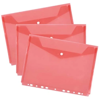 Abbildung von D.RECT Dokumenten Mappe Brieftaschen zum Abheften mit Druckknopf und Eurolochung PP A4 transparent Rot 10 Stück