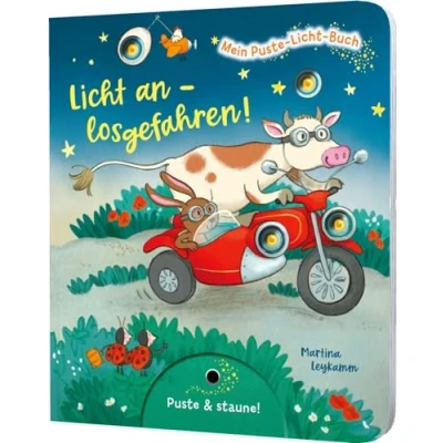 Abbildung von Mein Puste Licht Buch: an losgefahren!: Fahrzeuge Pappebuch mit und LED Lämpchen, für Kinder ab 18 Monaten