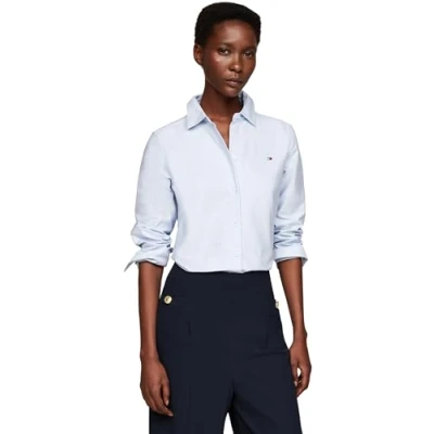 Abbildung von Tommy Hilfiger Damen Hemd Oxford Cotton Regular Shirt aus Baumwolle, Blau (Breezy Blue), 40