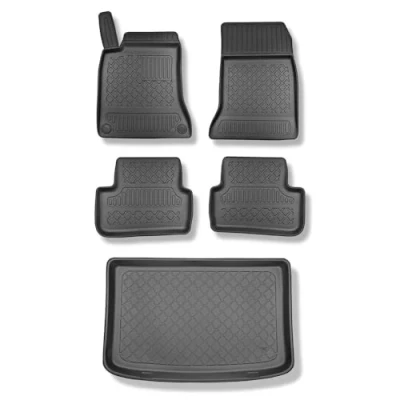 Abbildung von Mossa Set TPE Fußmatten Auto + Kofferraumwanne kompatibel mit Mercedes Benz A Klasse W176 Hatchback (09.2012 04.2018) schwarz Automatten Autoteppiche Kofferraummatte rutschfest Schutzmatte G