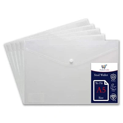 Abbildung von A5 Kunststoff Brieftaschen, transparenter Druckknopf, Umschlagmappe, transparent, Schuldokumentenmappe, Druckknopf Brieftasche, Tragetasche, Kunststoffordner, Bürodateien, Knopfverschluss (passend für