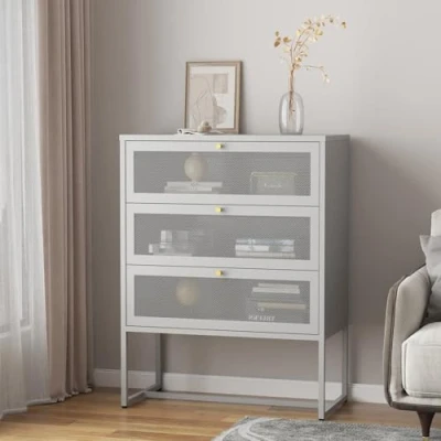 Abbildung von [en.casa] Büroschrank Sund mit 3 Schubladen Aktenschrank Schubladenschrank Wohnzimmerschrank 105 x 80 40 cm Mehrzweckschrank Metallschrank Stahl Sideboard Kommode Grau