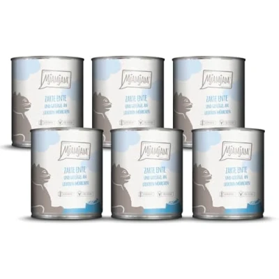 Abbildung von MjAMjAM Premium Nassfutter für Katzen zarte Ente &amp; Geflügel an leckeren Möhrchen, 6er Pack (6 x 800 g), getreidefrei mit extra viel Fleisch