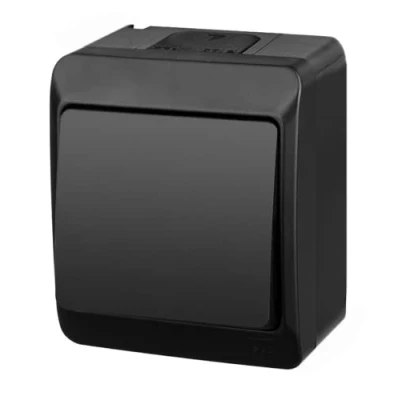 Abbildung von asvendo elektro HERMES moderne Aufputz Serie/Lichtschalter/Doppelschalter/Steckdose mehrfach / IP44 Wassergeschützt/Außenbereich/Schwarz (Lichtschalter)