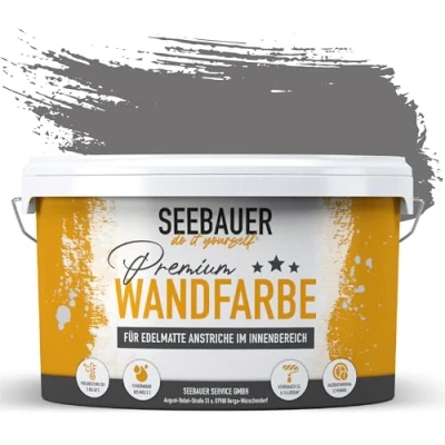Abbildung von SEEBAUER diy Wandfarbe Grau 2,5L für Innen (No. 230 Misty Moor) Edelmatte dunkelgraue Innenfarbe Grautöne sehr hohe Deckkraft Matt, Abwaschbar und Tropffrei