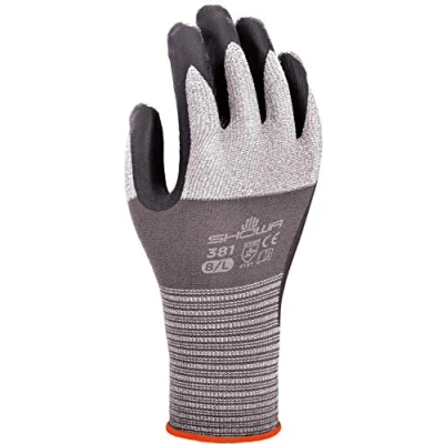 Abbildung von SHOWA 381, Mikroporöses Nitril Beschichtung, Mehrzweck, Grau mit schwarzer Handfläche, 9/XL