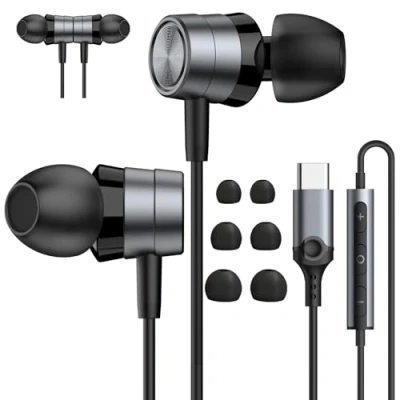 Abbildung von USB C Kopfhörer mit Mikrofon, Kabel Type In Ear Ohrhörer Kompatibel Galaxy S23 S22 S21 Ultra, Lautstärkeregler für Phone 15 Pro Pro2022, Pixel 8