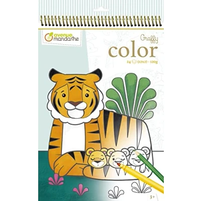 Abbildung von Avenue Mandarine GY097C Malblock Graffy Color, Zeichenpapier 120g, mikroperforiert, 2 x 12 Designs = 24 Blatt, geeignet für Kinder ab 3 Jahren, 1 Stück, Mutter/Kind wilde Tiere