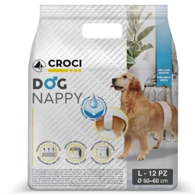 Abbildung von Croci Hundewindel Hundewindeln für Rüden Hundeunterhose zum Pinkeln Hygiene Wickelwindel Rüden, geruchshemmend, Einweg, 12 Stück, Größe L, 50 60 cm