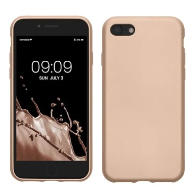 Abbildung von kwmobile Case kompatibel mit Apple iPhone SE (2022) / (2020) 8 7 Hülle Schutzhülle aus Silikon metallisch schimmernd Handyhülle Metallic Gold